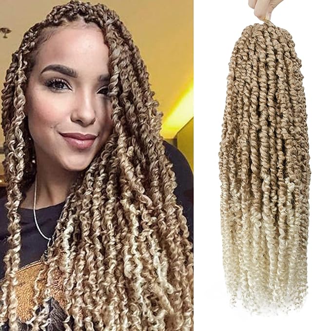 Passion Twist Hair - 8 Packs 18 Inch Passion Twist Crochet Hair For Women, Crochet Pretwisted Curly Hair Passion Twists Synthetic Braiding Hair Extensions (18 Inch 8 Packs, T27/613)