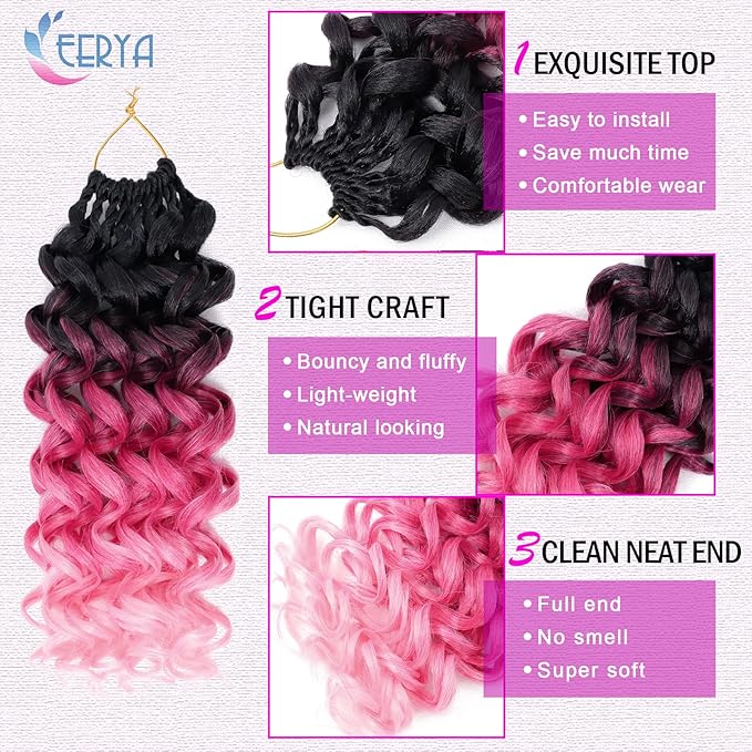 7 Packs GoGo Curl Crochet Hair 10 Inch Short Curly Crochet Hair for Women Deep Wave Beach Curl Crochet Braids Synthetic Braiding Hair Extensions(10 Inch, #T1B/Rose/Pink)