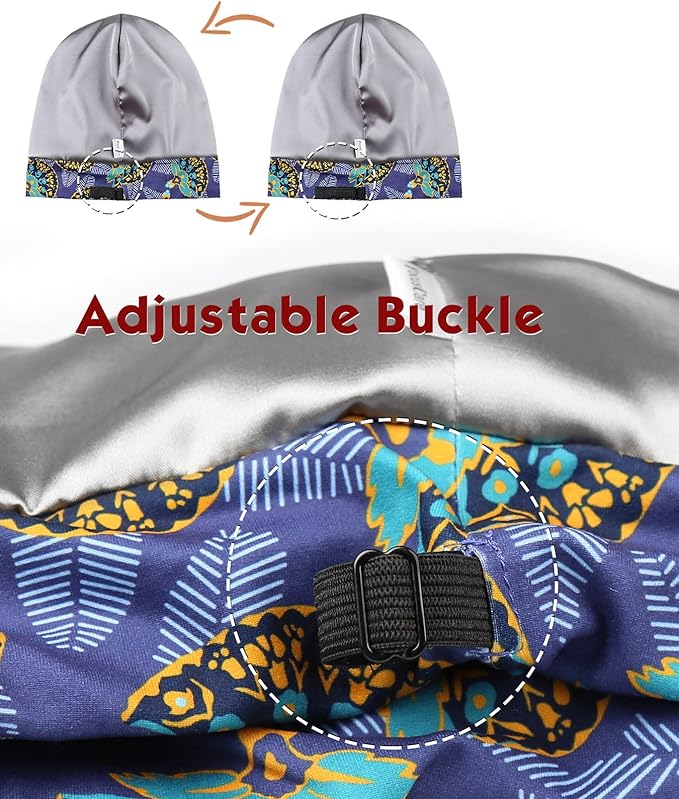 Adjustable Satin Lined Sleep Cap for Dreadlocks Curly Hair Large Head-Stay On Overnight