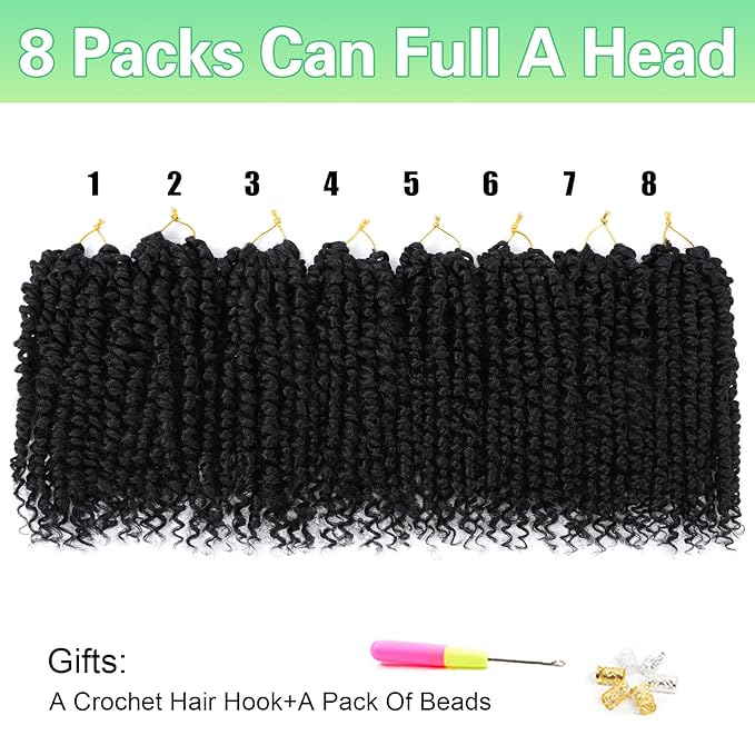 Passion Twist Crochet Hair 8Inch Passion Twist Hair 8 Packs Pre-Twisted Short Passion Twist Crochet Hair for Black Women Soft Curly Crochet Hair 1B