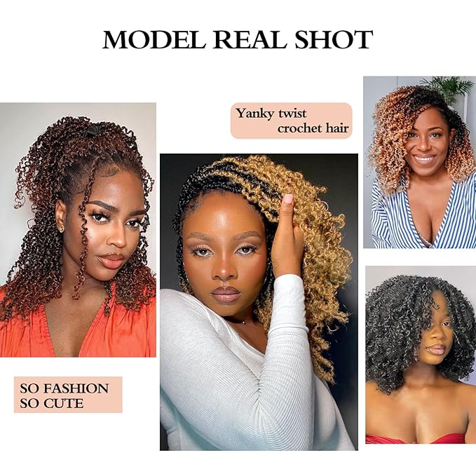 Yanky Twist Crochet Hair Yaki Pre-looped Twist Brown Spring Mini Crochet Hair 8 Inch 9 Packs Passion Twist With Curls Synthetic Braiding Hair Extensions (T1B/30/27)