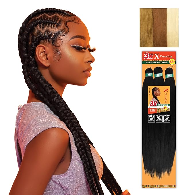 Sensationnel X-pression prestretched braiding hair - 3x braid 58 inch all kanekalon flame retardant synthetic braid for box braids and twists (1 pack, 27/30/613)