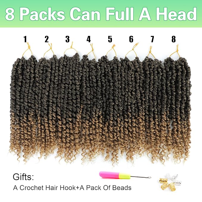 Passion Twist Crochet Hair 12Inch 8 Packs Passion Twist Hair, Pretwisted Short Crochet Hair for Black Women，Crochet Hair Extensions T27