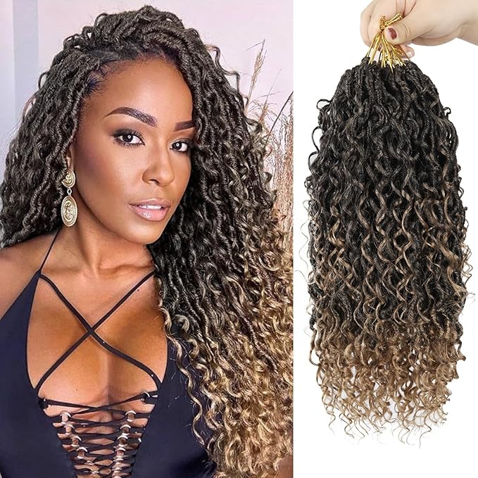Goddess Locs Crochet Hair,Vemet 16 Inch 9 Packs Synthetic Faux Locs Crochet Hair for Black Women,River Locs Hair Extensions Boho Style Pre looped Faux Locs with Curly Ends