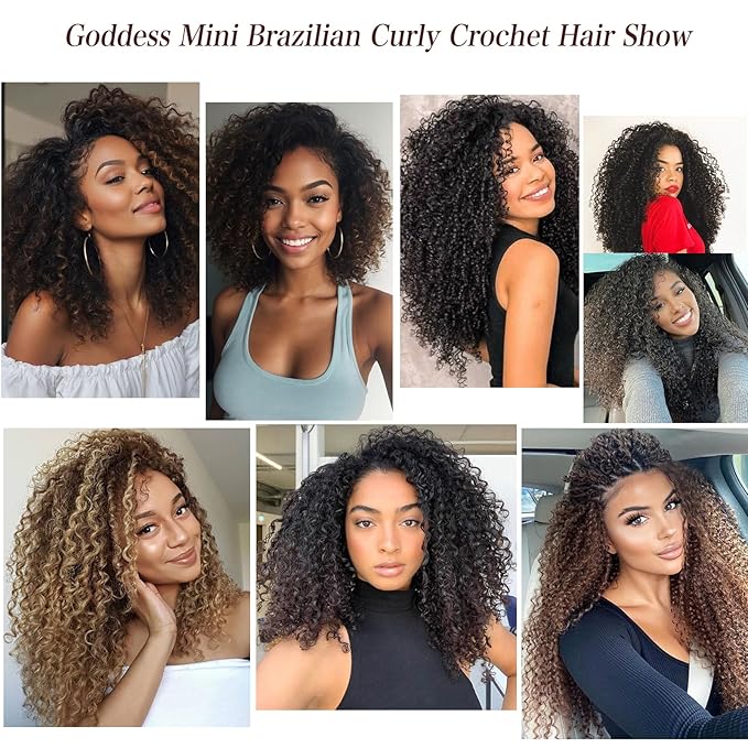 Xtrend Pre Looped Brazilian Afro Kinky Crochet Hair Black Braiding Hair 10Inch 8 Packs Micro Curly Braiding Hair Extensions Deep Wave Synthetic Mini Passion Twist Hair For Boho (30Strands/Pack，1B#)