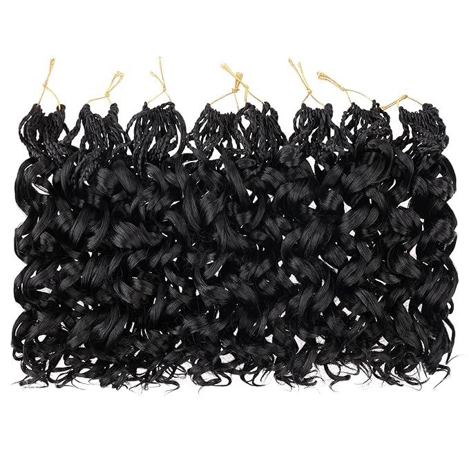 Leeven Gogo Curl Crochet Hair 8 Inch 8 Packs Black Pre Looped Ocean Wave Crochet Hair Short Curly Bohemian Crochet Box Braids Synthetic Water Wave Braiding Hair for Women Girl Kids