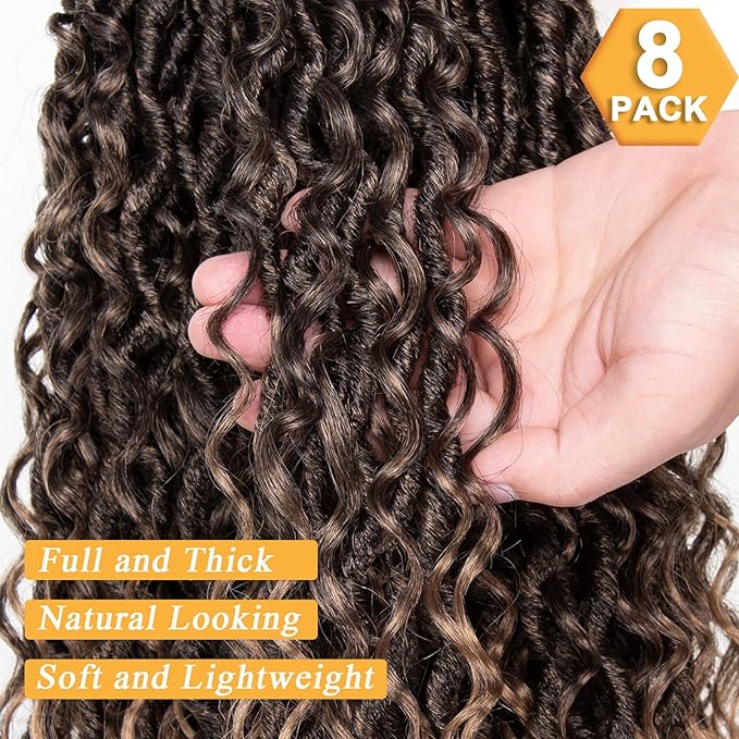 COOKOO 30 Inch 8 Packs Ombre Goddess Locs Crochet Hair 12 Stands/Pack Boho Faux Locs Crochet Hair with Curls Pre Looped River Locs Crochet Hair for Women Bohemian Locs Synthetic Hair Extensions T27#