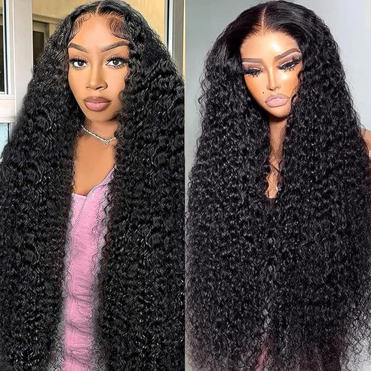 Deep Wave Lace Front Wigs Human Hair 13x6 HD Transparent Lace Front Wigs Human Hair 250% Density Deep Curly Human Hair Wig Pre Plucked Deep Wave Frontal Wigs Natural Color 20 Inch