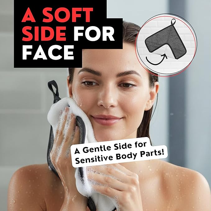 Bye Bye Loofah Double-Sided Exfoliating Washcloth with Hand Pocket – Rough & Soft Texture for Deep Clean, Smooth Skin, Fast Drying Body Scrubber for Shower or Bath