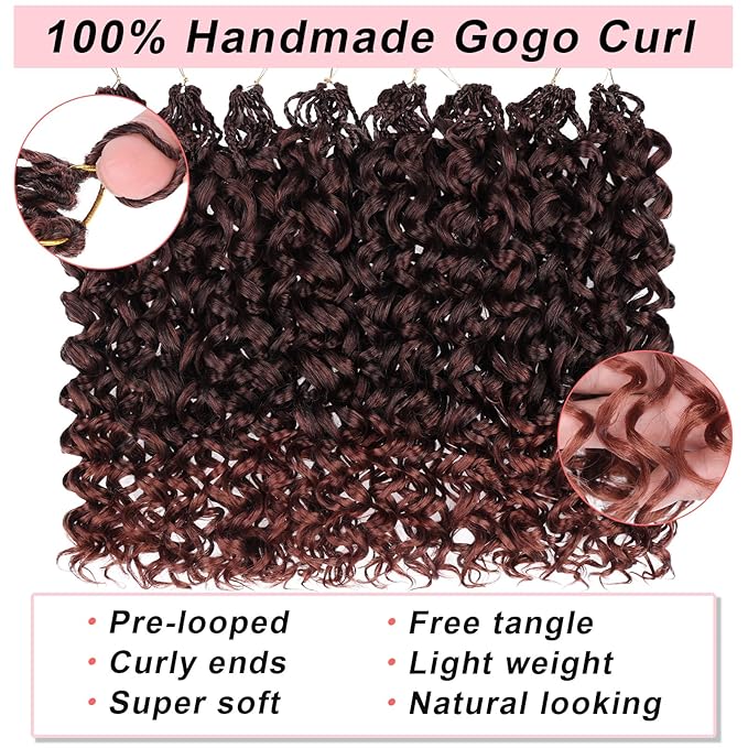 14 Inch Gogo Curl Crochet Hair 8 Packs Beach Curl Crochet Hair for Women Goddess Box Braids Synthetic Curly Hair Deep Wave Crochet Hair Extensions (16Strands/pack T350#)