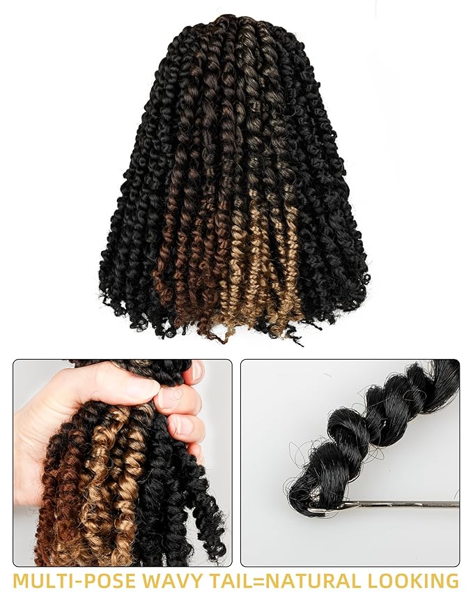 14 Inch 8 Packs Passion Twist Crochet Hair Pre looped-Mixed Color Combo Pack(6 packs 1B+ 1 pack T1B/27+1 pack T1B/30)Pre-twisted Pre Looped Soft & Bouncy Synthetic Braided Hair Extensions (1B+T27+T30)