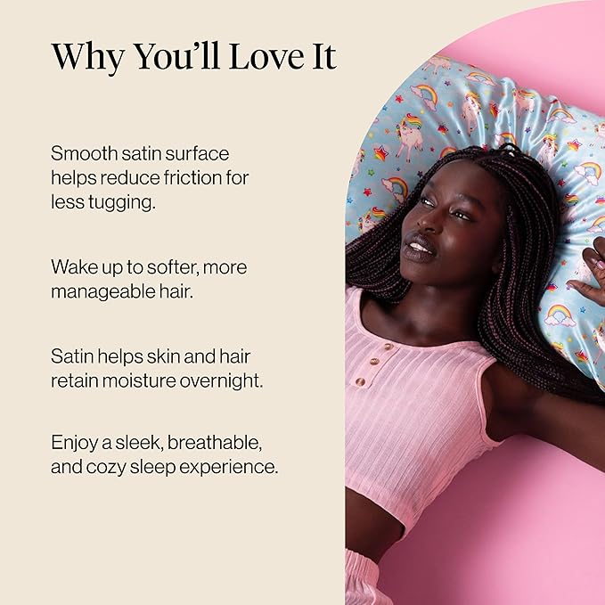 Kitsch x Lisa Frank Satin Pillowcase with Zipper for Hair & Skin, Softer Than Silk Pillow Cases Queen, Wrinkle-Free, Smooth and Cooling Satin Pillow Covers Standard/Queen Size 19x26 - MarkieTM