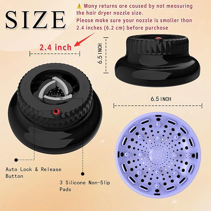 Universal Portable Blow Dryer Diffuser for Curly and Natural Wavy Hair, Hair Dryer Diffuser for Curly and Natural Wavy Hair (Black&Purple)