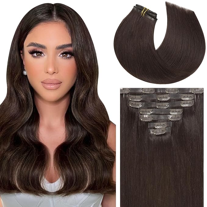 Caliee Seamless Clip in Hair Extensions Real Human Hair 22Inch 110G 7Pcs Invisible PU Weft Color 2A Light Dark Brown Clip on Hair Extensions Human Hair Natural & Thick & Straight