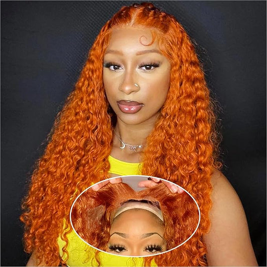 Curly Bob Wig Human Hair Deep Wave 200% Density 5x5 HD Lace Closure Wigs Human Hair Bob Wigs For Black Women Wear And Go Glueless Curly Wig Ginger Color 22 Inch