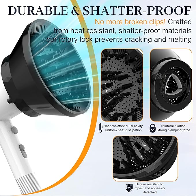 Universal Diffuser Hair Dryer Attachment - Fits Most 1.5-3.2" Blow Dryers, collapsible Diffuser for Curly Wavy Hair to Enhance Curls, Reduce Frizz, Fast Drying Travel Design