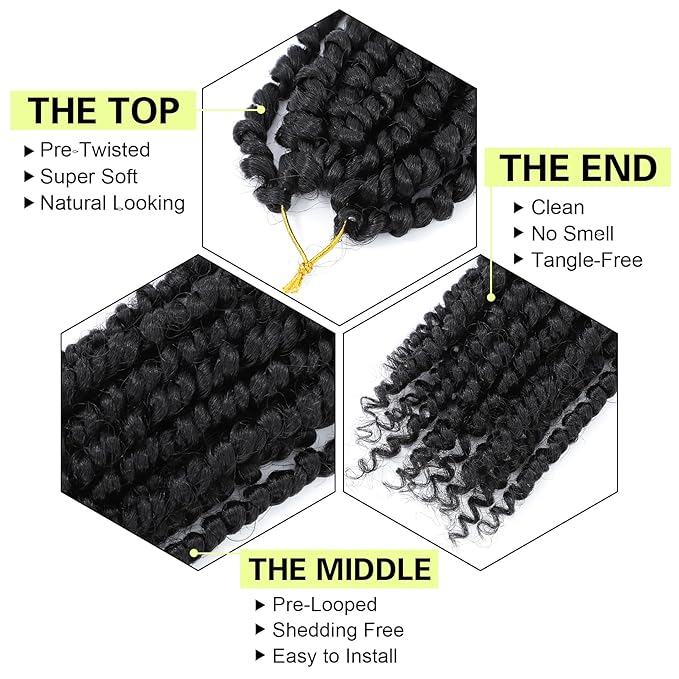 Passion Twist Crochet Hair 6Inch Passion Twist Hair 8 Packs Pre-Twisted Passion Twist Crochet Hair for Black Women Soft Passion Twist Curly Crochet Hair 6"(Pack of 8) 1B