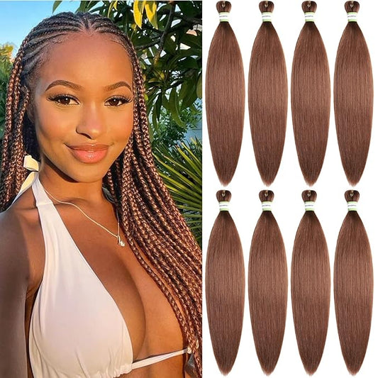 Pre Stretched Braiding Hair With Yaki Texture, Professional Hair Extension for Corochet Braid (30#, 24Inch (Pack of 8))