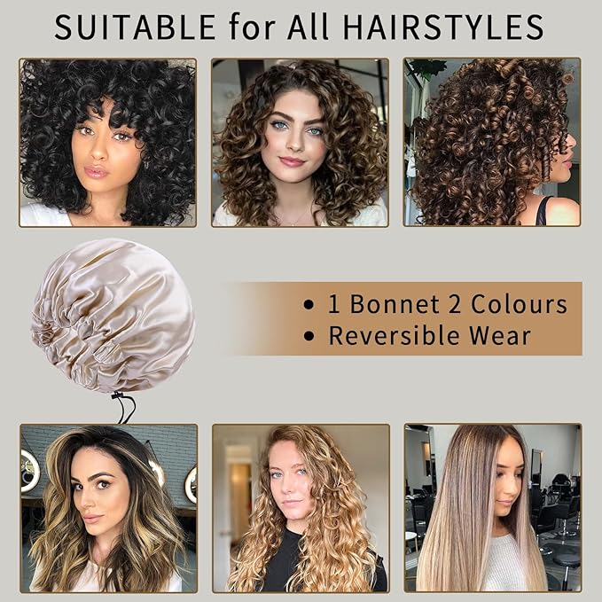 RedJoe 22 Momme 100% Mulberry Silk Bonnet Hair Wrap for Sleeping, Adjustable Silk Scrunchies Sleep Cap for Women Men Hair Care, Head Scarf Night Caps with Elastic Stay On Head, 1Pc(Beige,Beige)