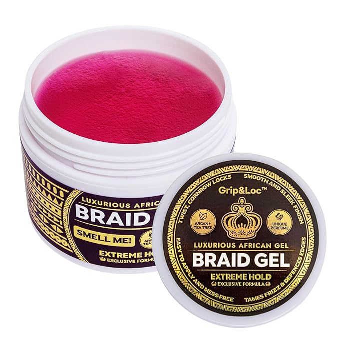 Grip&Loc Luxury Braid Gel Extreme Hold, High Shine Styling Gel & Edge Control, Flake Free with Tea Tree & Argan Oil for Hair, Sleek Braids, Locs & Twists, Made in Korea (5.29 fl oz)