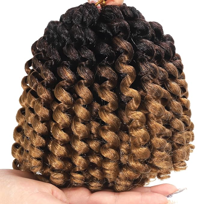 100 Strands Short Jamaican Bounce Crochet Hair Brown Ombre 5 Packs 2X Ringlet Wand Curl Crochet Hair 8 Inch Curly Crochet Hair Extensions Curly Crochet Braiding Hair