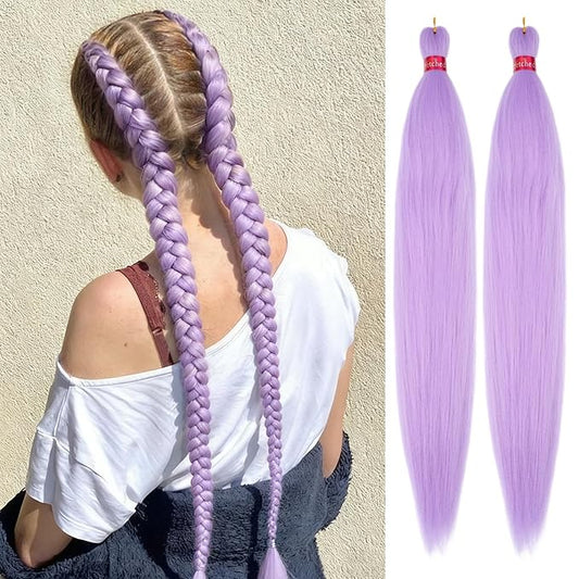 Lavender Purple Braiding Hair Pre Stretched 2 Packs Box Braids Hair Extensions 26 Inches Synthetic Pre Stretched Braiding Hair…
