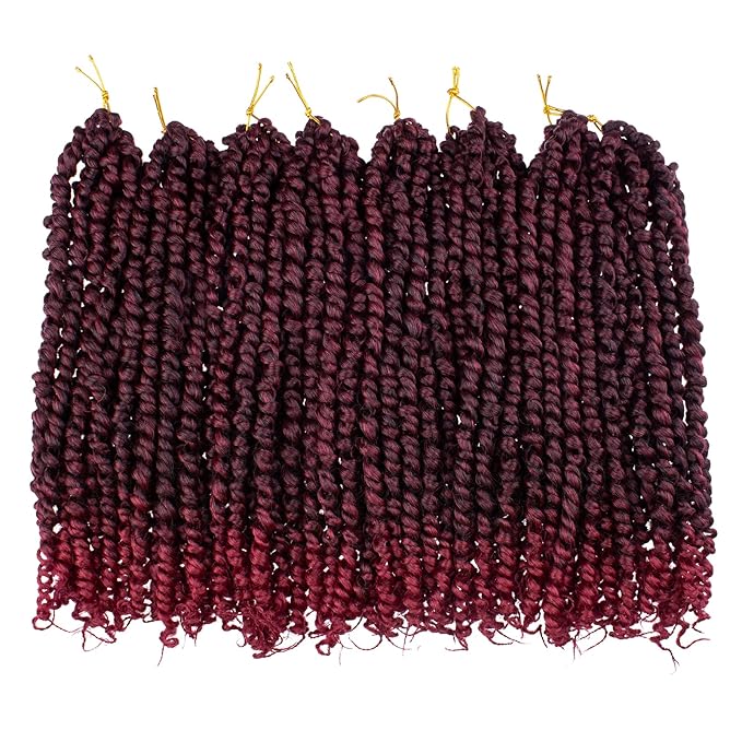 Leeven 12 Inch Pretwisted Passion Twist Hair 8 Packs Ombre Burgundy Pre Looped Red Water Wave Crochet Hair Short Curly Bohemian Braids Synthetic Hair Extensions for Black Women (12Strands/Pack #TBUG)