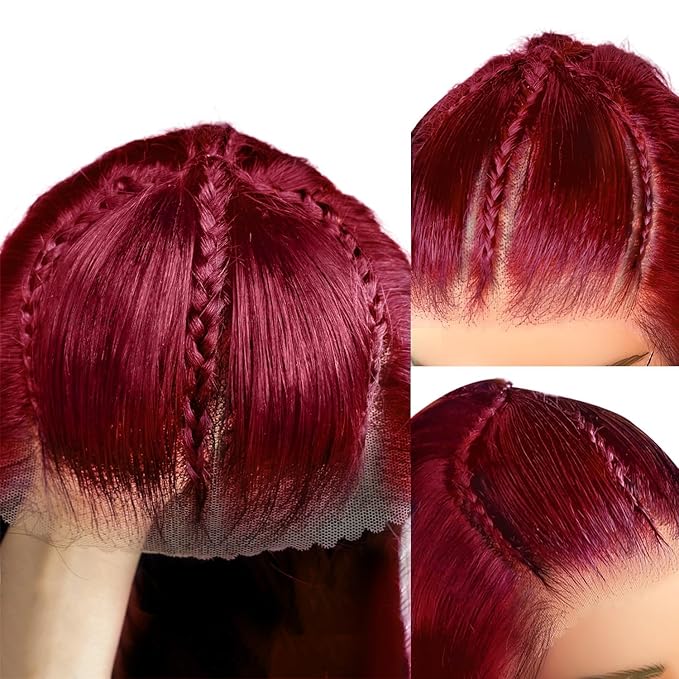 200% Density Burgundy Wig Human Hair 13X4 99j Burgundy Lace Front Wigs Human Hair 13X4 HD Transparent Straight Glueless Wigs Human Hair Pre Plucked Pre Cut Braided Wigs Human Hair For Black Women