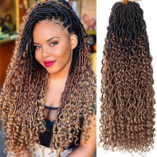 COOKOO 24 Inch Boho Happie River Crochet Hair - 8 PCS Goddess Locs with Curly Ends - Synthetic Soft Crochet Locs Hair Extension 1B/30/27#
