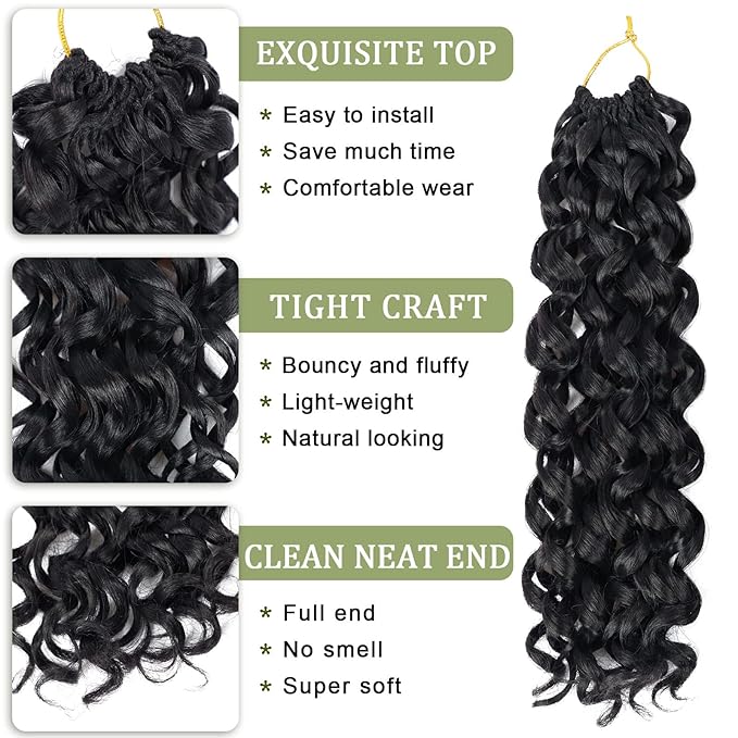 Vomella GoGo Curl Crochet Hair 8 Packs 14 Inch Water Wave Curly Crochet Hair for Women Short Beach Curl Synthetic Deep Twist Crochet Hair Extensions(1b#)