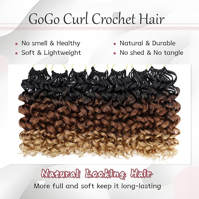 7 Packs Gogo Curl Crochet Hair for Women 10 Inch Pre-Twisted Curly Crochet Hair Pre Looped Deep Ocean Water Wave Beach Curl Crochet Braids Synthetic Braiding Hair Extensions (10 Inch, 1B/30/27)