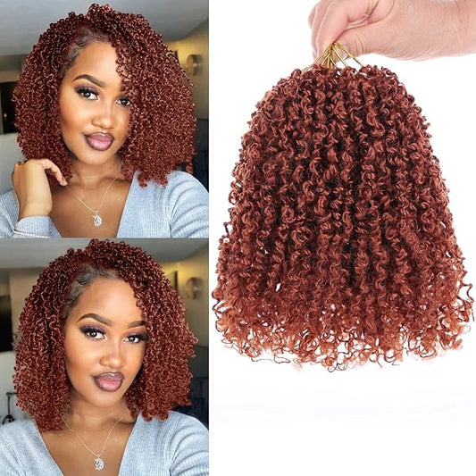 COOKOO 8 Inch Ginger Yanky Twist Crochet Hair 8 Packs (30 Strands/Pcs) Pre-twisted Short Spring Twist Mini Yanky Twist Hair Fluffy Passion Twist Pre-Looped Kinky Curly Crochet Hair for Women (350)