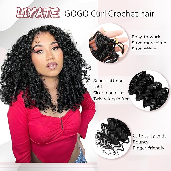 7 Packs Gogo Curl Crochet Hair for Women 12 Inch Pre-Twisted Curly Crochet Hair Pre Looped Deep Ocean Water Wave Beach Curl Crochet Braids Synthetic Braiding Hair Extensions (12 Inch, 1B)