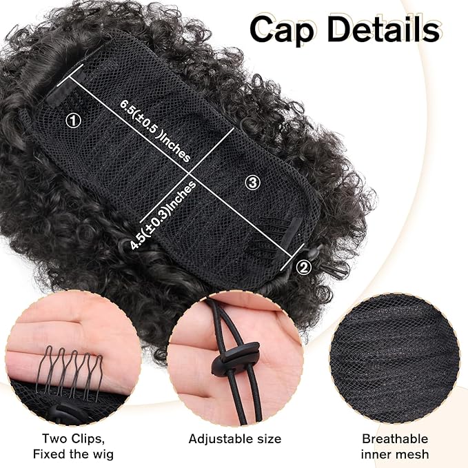 AISI QUEENS Afro Puff Drawstring Ponytail Synthetic Short Afro Kinkys Curly Afro Bun Extension Natural Black Hairpieces Updo Hair Extensions for Women Girls (1B#)