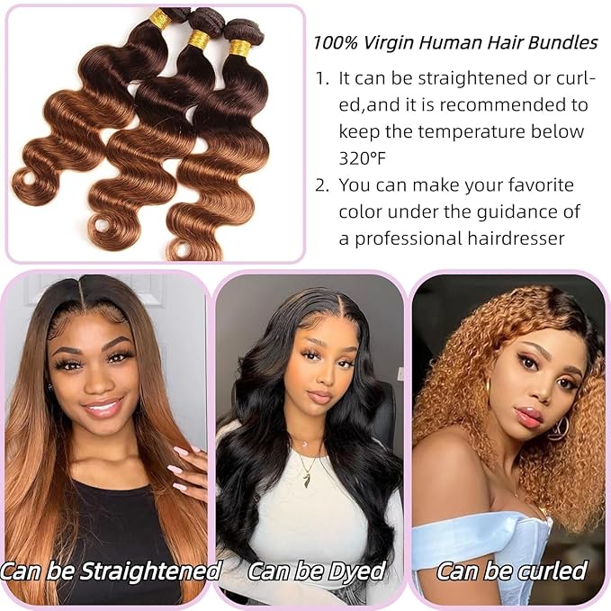 Ombre Bundles Human Hair (T4/30,22 24 26) 2 Tone Brazilian Body Wave 100% Unprocessed Virgin Brazilian 10A Ombre Body Wave Human Hair Weave Bundles