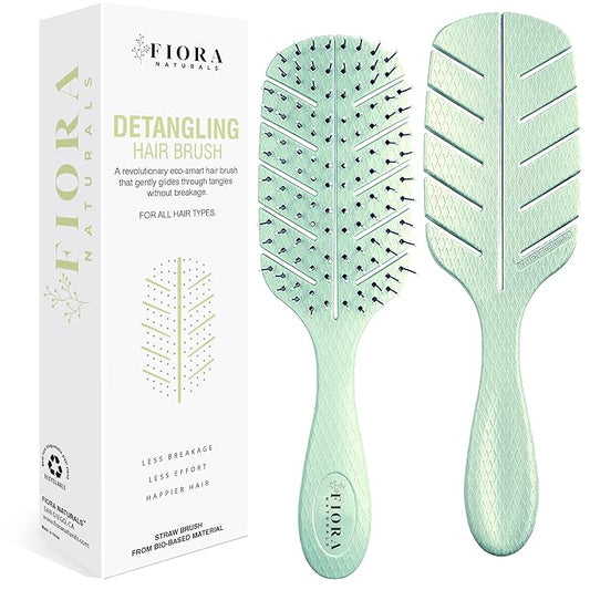 Detangler Brush by Fiora Naturals - 100% Bio-Friendly Detangling brush w/Ultra-Soft Bristles - Glide Through Tangles with Ease - For Curly, Fine, Black Natural, Women, Men, Kids - Dry and Wet Hair
