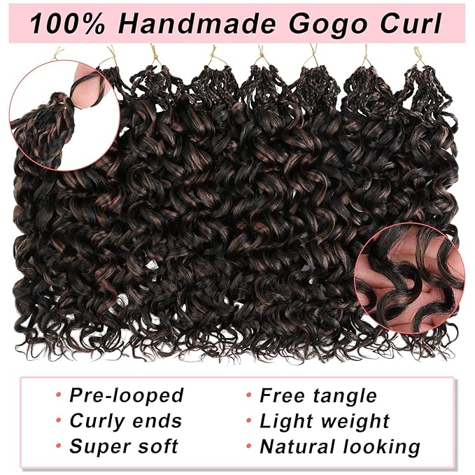 14 Inch Gogo Curl Crochet Hair Ocean Wave Crochet Hair Deep Twist Pre-looped 8 Packs Goddess Box Braids Short Curly Water Wave Synthetic Braiding Hair for Women (16Strands/pack 1BH30#)