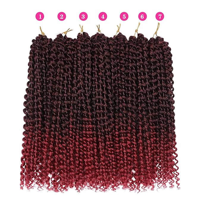 Short Passion Twist Hair,10 Inch Water Wave Crochet Hair For Women Passion Twist Crochet Hair Ombre Burgundy Passion Twists Braiding Hair Synthetic Curly Braiding Hair (10 Inch (Pack of 7),1B/Bug)