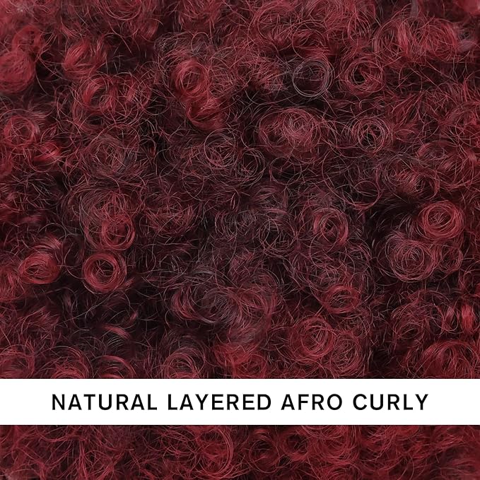 Afro Puff Drawstring Ponytail Synthetic Large Size Afro Kinkys Curly Afro Bun Extension Ombre Burgundy Hairpieces Updo Hair Extensions for Women Girls(1B/BUG#)
