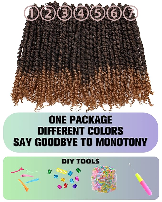 Pre-twisted Passion Twist Crochet Hair for Black Women 14 Inch 7 Packs Passion Twist Hair,Pre-looped Crochet Hair,Synthetic Spring Kinky Twist Braiding Hair Extensions (14"-7P,T27)