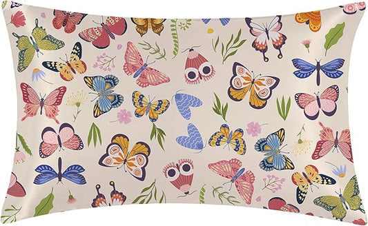 1 Pack Satin Pillowcase Vintage Butterfly Similar to Silk Pillow Cases, Soft Smooth Breathable Cool Pillow Cases for Hair and Skin, with Hidden Zipper, King Size Room Decor Essentials 20" x 36"