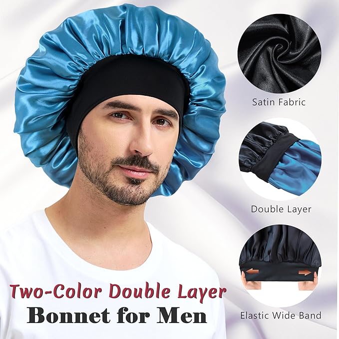 Silk Bonnet for Men Women, Satin Hair Bonnets for Sleeping, Double Layer Large Unisex Sleep Cap for Curly Hair Braids