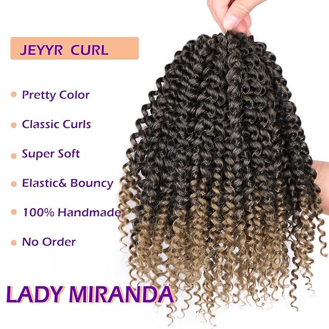 LADY MIRANDA Ombre Blonde Afro kinky Curly Braiding Hair Extensions Jerry Curl Crochet Hair 3X Braid Hair 11" Short Synthetic Hair Styles (1B/27)