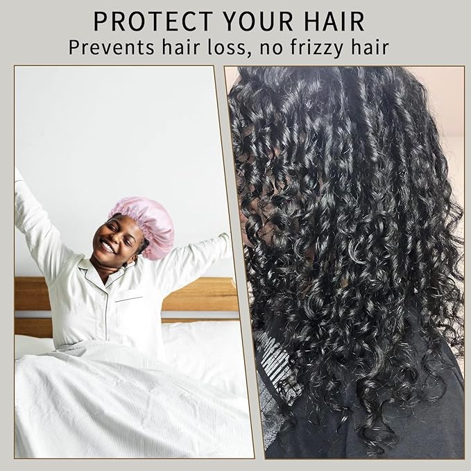 RedJoe 22 Momme 100% Mulberry Silk Bonnet Hair Wrap for Sleeping, Adjustable Silk Scrunchies Sleep Cap for Women Men Hair Care, Head Scarf Night Caps with Elastic Stay On Head, 1Pc(Pink,Beige)