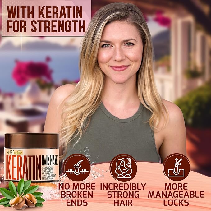 Keratin Hair Mask - Deep Conditioning Treatment for Dry and Frizzy Hair - Advanced Repair for Extremely Damaged Hair - Hydrating Conditioner with Collagen Protein, Moisturizing for Curly Women and Men