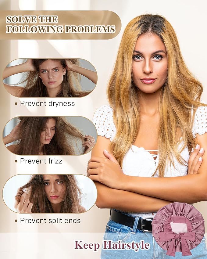 Silk Bonnet for Sleeping 100% Mulberry Women Double Layer Sleep Cap with Adjustable Elastic Band Silk Hair Wrap