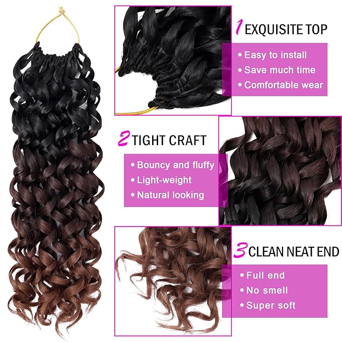 7 Packs GoGo Curl Crochet Hair 12 Inch Short Curly Crochet Hair for Women Beach Curl Water Wave Deep Twist Crochet Braids Synthetic Braiding Hair Extensions (12 Inch, T1B/4/30)