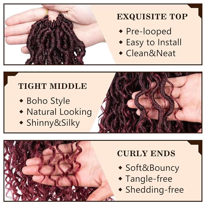 COOKOO 24 Inch Curly Faux Locs Crochet Hair Goddess Locs Crochet Hair 8 Packs Pre-looped Bohemian Locs Crochet Hair for Black Women Soft River Locs Crochet Braids Hair Extentions Tbug#