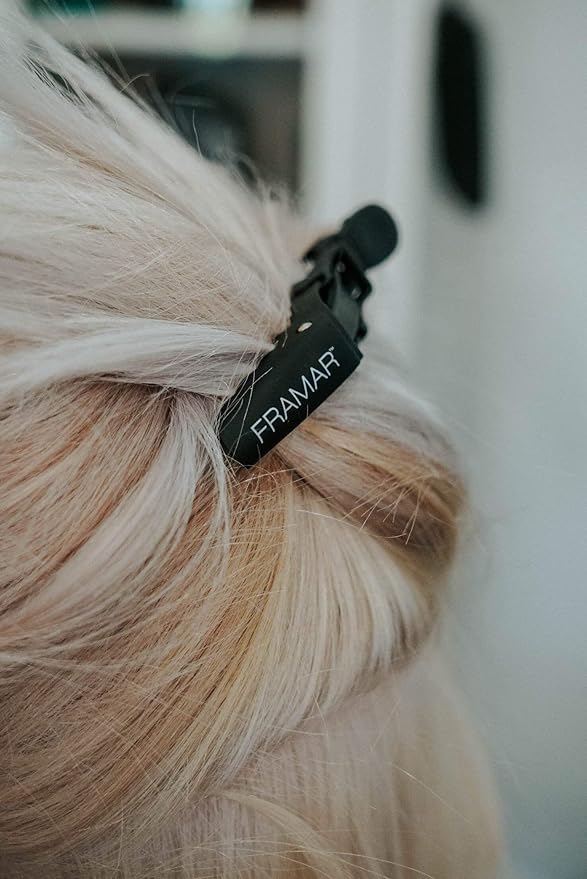 Framar Gator Grips Black Styling Hair Clips - Professional Black Hair Clips with Hair Styling and Sectioning, Rubberized - Wide Teeth & Durable for Hair Salon – 4 Pack