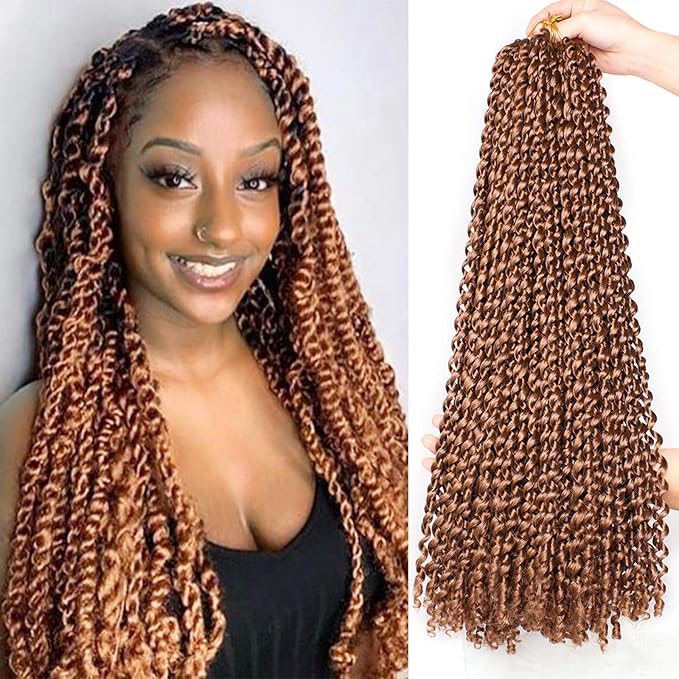 Leeven 2 Packs 24 Inch Passion Twist Hair Long Bohemian Water Wave Crochet Hair for Butterfly Locs Braiding Hair Brown Curly Synthetic Passion Twists Hair Goddess Locs Hair Extensions 30#